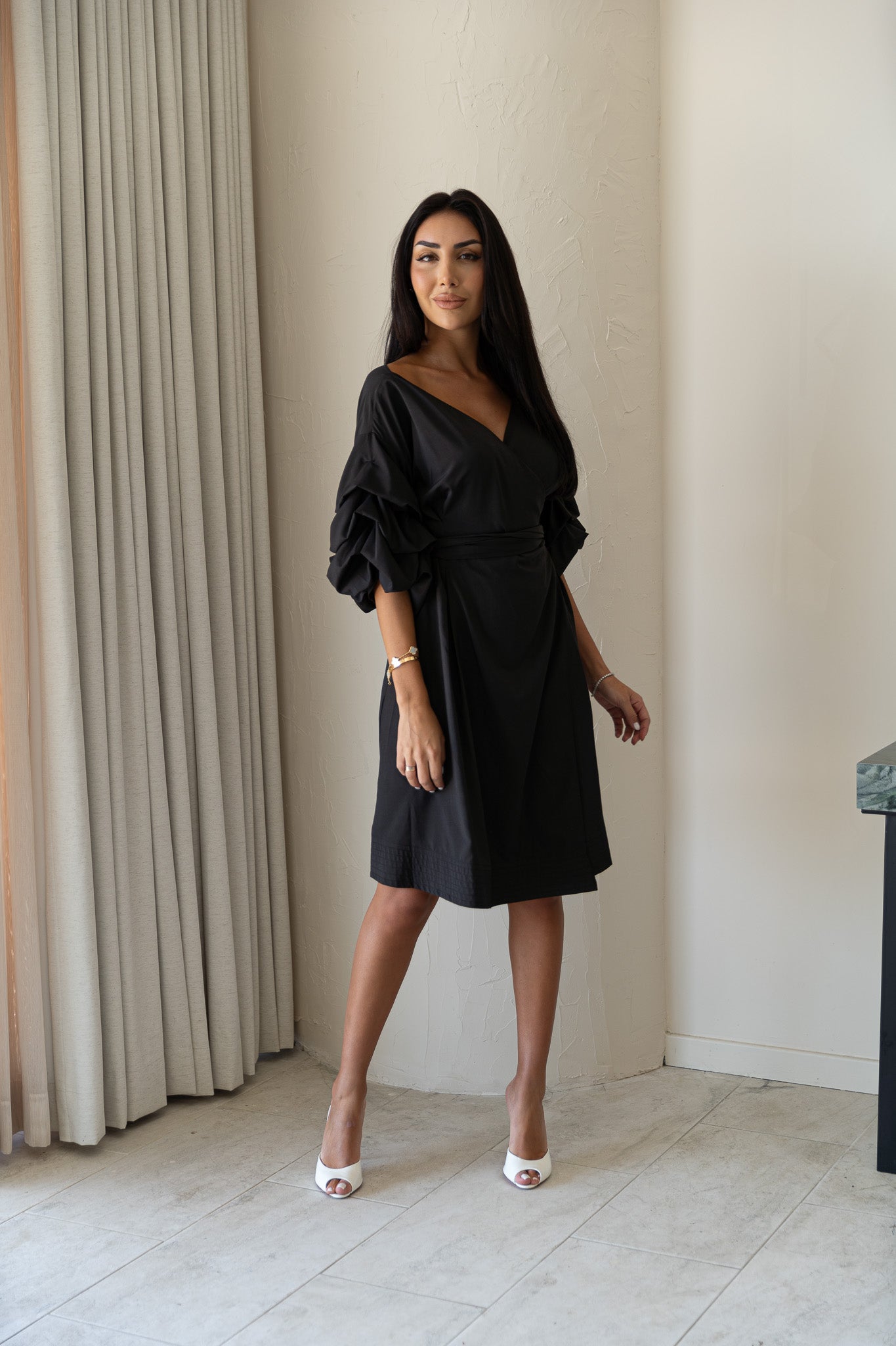 Puff Sleeve Wrap Dress