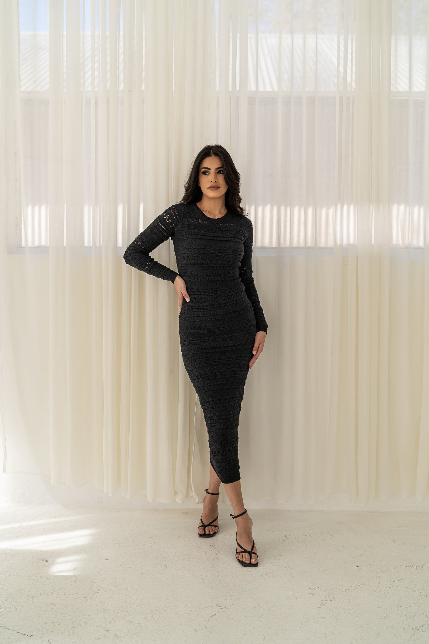 Crochet Body Dress In Black