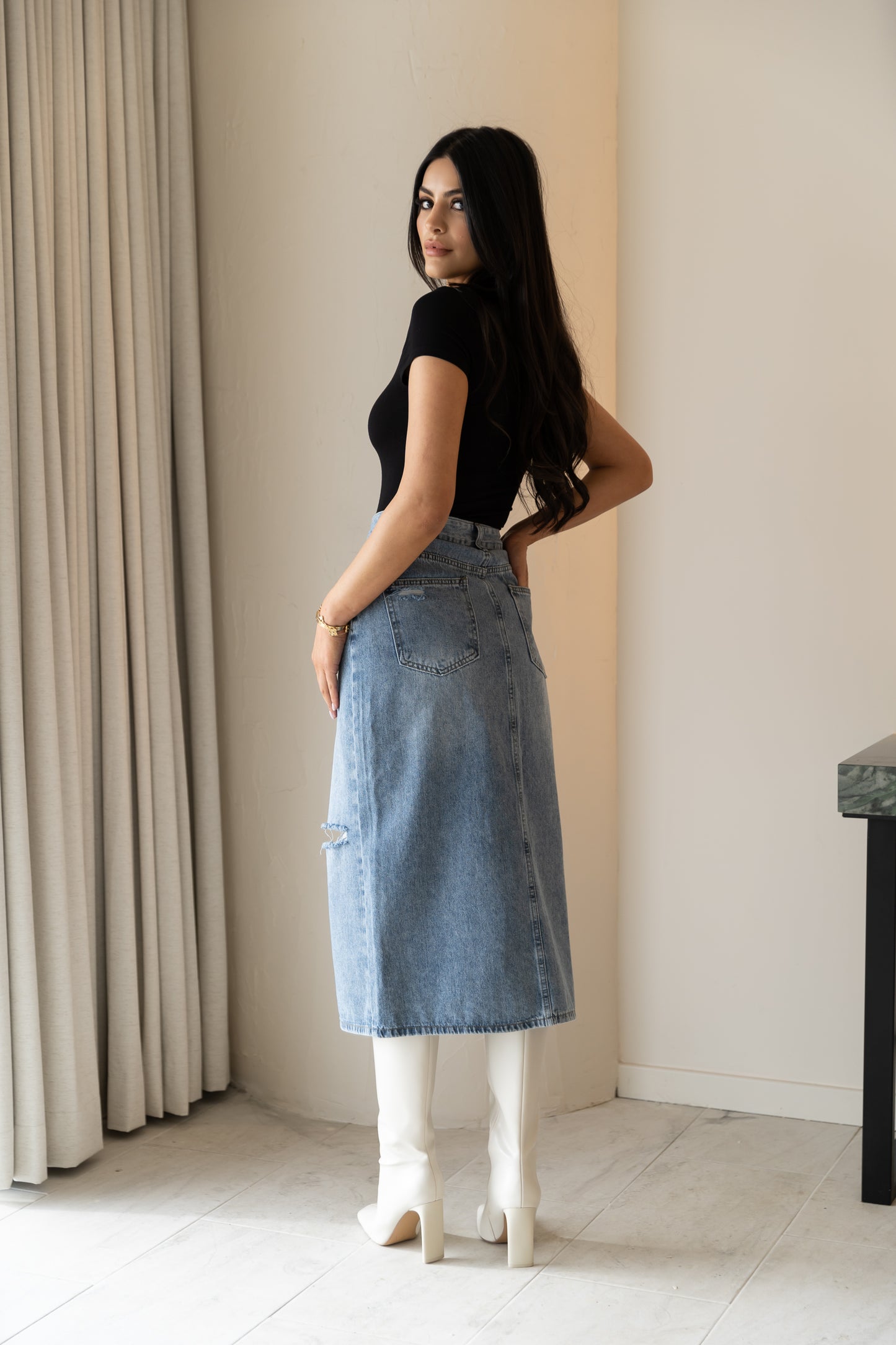 High Waist Split Denim Skirt