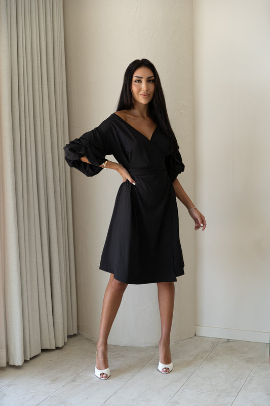 Puff Sleeve Wrap Dress